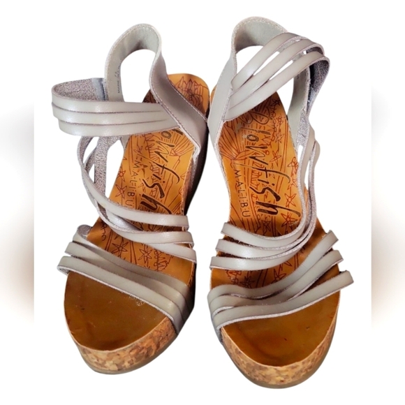 Blowfish Malibu Women's Taupe Strappy Wedge Cork  Sandals Sz 7 1/2 - Picture 1 of 9